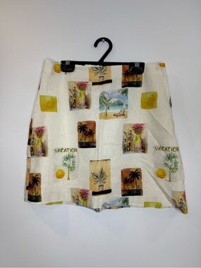 C&C California Vacation Print Linen Blend Mini Skirt Cream Tropical Motif